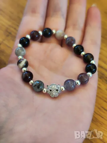 Дамска гривна с многоцветен турмалин и сребърни елементи , снимка 3 - Гривни - 47403834
