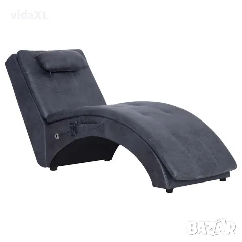 vidaXL Масажираща кушетка с възглавница, сива, изкуствен велур