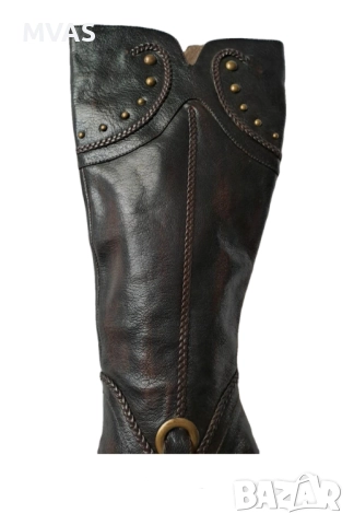 Нови дамски ботуши естествена кожа тъмно кафяви на висок ток 39 размер, снимка 3 - Дамски ботуши - 51879176