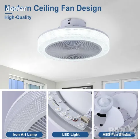 Вентилатор за таван Depuley RGB със светлини, дистанционно, интелигентен, реверсивен, 49 см, снимка 7 - Лед осветление - 47435222