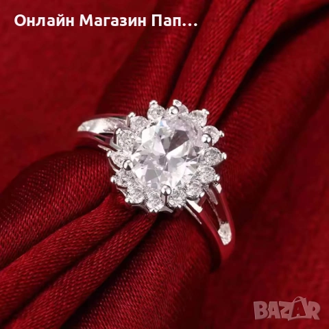 Дамски пръстен URMYLADY 925 сребро с цвете и кристал, снимка 4 - Пръстени - 52376968