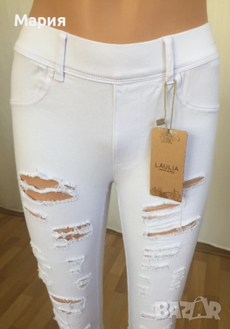 36 С Нови Дамски Дънки Еластични тип Клин Накъсани Бяло-сини с етикет Laulia Fashion Style, снимка 3 - Дънки - 51823135