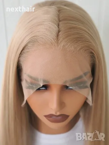 Перука 80 см - Пшенично руса права перука с дантела Lace Front 13×4, снимка 2 - Аксесоари за коса - 55887938