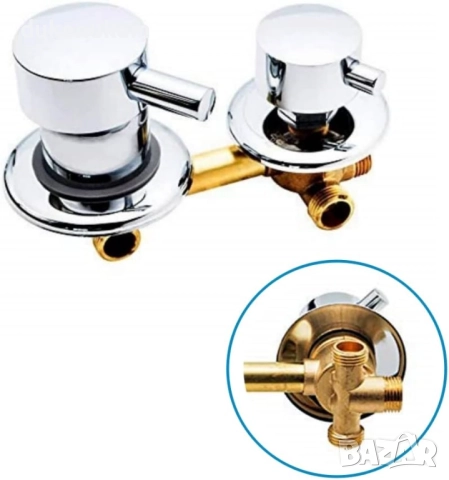 Стенен смесител, 3 изхода, месинг, хром, керамичен механизъм