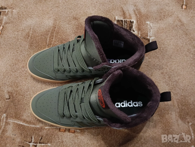 Чисто нови топли оригинални мъжки зимни кецове Adidas 44 ти номер Зелени, Еко кожа, Полар, снимка 4 - Мъжки боти - 52805773