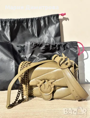 Pinko комплект – Love Puff чанта + Love Berry колан | цвят каки, снимка 2 - Чанти - 56007955