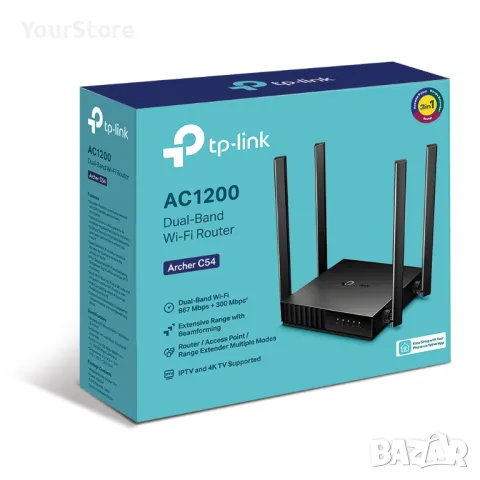 TP-Link Archer C54 AC1200 Dual Band Wi-Fi Рутер - Отлично състояние, снимка 4 - Рутери - 48784242