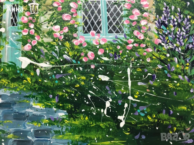 Авторска картина къща с рози, снимка 4 - Картини - 53745747