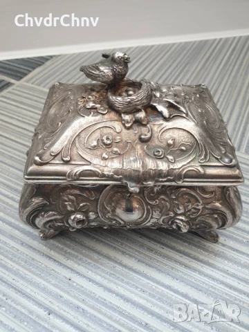 Малка стара ВМФ посребрена кутия за бижута Арт Нуво/WMF бижутерка 12x9x9см