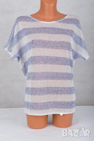 Раирана дамска блуза в сиво и синьо с къс ръкав Enny Wear, снимка 2 - Тениски - 41875617