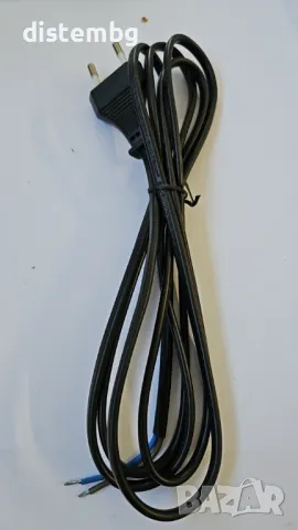 Захранващ кабел черен с плосък щепсел,2 проводника 1,5m 220V 6A
