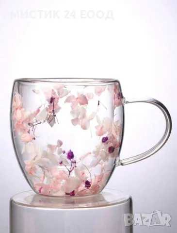 Двустенна Термо Чаша със Естествени Сухи Цветя , снимка 2 - Чаши - 48604151