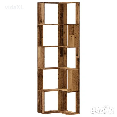 vidaXL Ъглова етажерка 5 нива старо дърво 50x50x179 см инженерно дърво