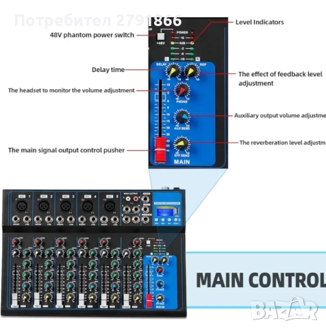 Професионален 7-канален студиен миксер Depusheng HT7 Bluetooth с USB DJ MP3 жак , снимка 7 - Друга електроника - 52062872