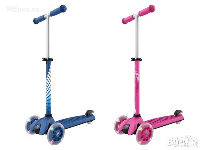 Тротинетка със светещи колела до 50кг розова или синя , Здрава Детска тротинетка