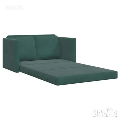 vidaXL Подов разтегателен диван 2-в-1 тъмнозелен 122x204x55 см кадифе, снимка 4 - Дивани и мека мебел - 56147274
