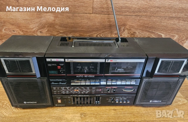 Радиокасетофон Hitachi TRK-W550E Винтидж бумбокс – Ретро класика от 80-те , снимка 8 - Радиокасетофони, транзистори - 53619304
