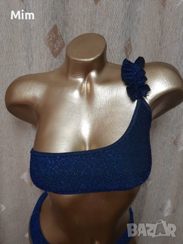 S Бански от две части от син брокат, снимка 8 - Бански костюми - 41136800