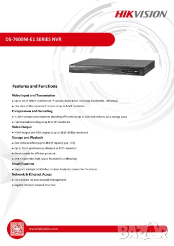 Мрежови NVR Рекордер за 4 IP Камери до 5 MPx Hikvision DS-7604NI-E1/A Графично меню на БългарскиEзик, снимка 2 - IP камери - 41504137