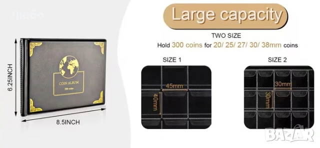 Чисто нов класьор / албум за монети – 300 джоба (30 мм и 38 мм), снимка 4 - Нумизматика и бонистика - 53357021