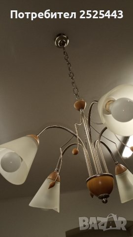 Абажур (полилей) - метален с дървени елементи   - с 5х3 W - Нови LED крушки Е14 - 3000К топло бяло, снимка 7 - Полилеи - 39494665