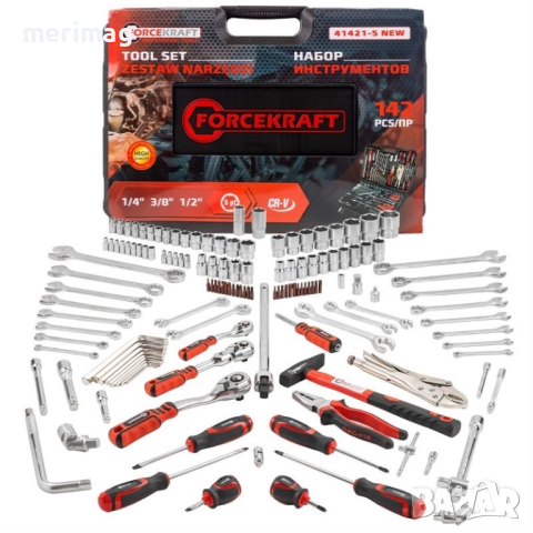 Гедоре 142 части 1/4“3/8“1/2“ FORCEKRAFT , снимка 4 - Гедорета - 44664976