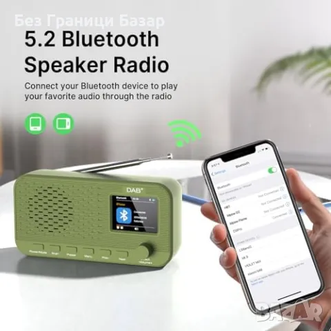 Ново Преносимо DAB/DAB+ радио Bluetooth 5.2, двойни аларми, батерия, снимка 3 - Други - 48713223