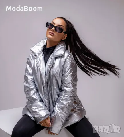 Дамско късо сребристо яке