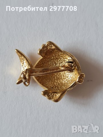 Позлатена брошка - риба, снимка 2 - Колиета, медальони, синджири - 35771066