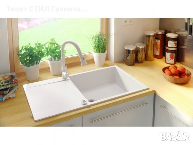 Кухненска Мивка от гранит модел Сан Франциско 900 Supreme 900 x 500 mm - бял, снимка 5 - Други - 39666914