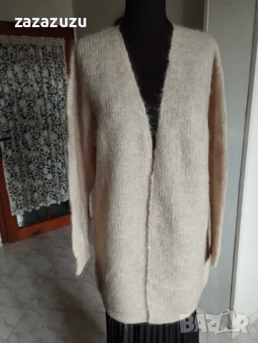 BIK BOK мохер и вълна, дълга дамска жилетка, цвят пудра, снимка 2 - Жилетки - 47546775