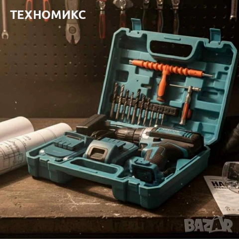 Комплект акумулаторна бормашина с двойна батерия и безчетков мотор, снимка 8 - Други инструменти - 53787357