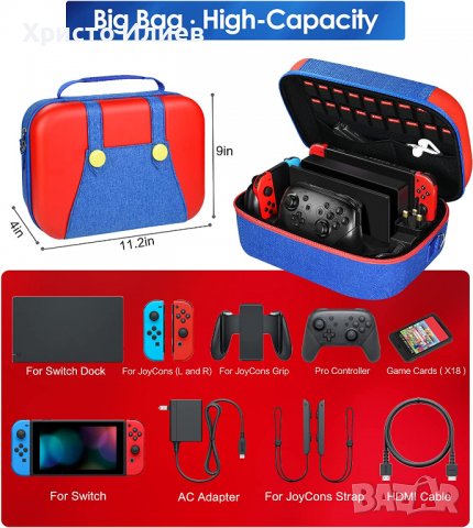 Калъф Кейс за Нинтендо Суич Nintendo Switch Чанта за съхранение на конзола оборудване 18 карти, снимка 2 - Аксесоари - 40011581