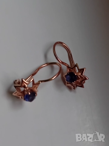 Антикварни руски златни обеци със сапфири, снимка 2 - Обеци - 52717078