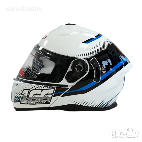 Модуларна Каска flip-up, Бяло/Синьо, S*M*L*XL, снимка 4 - Аксесоари и консумативи - 53870682