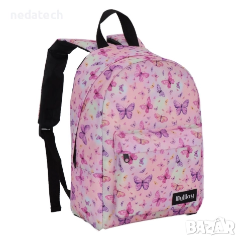 Ученическа раница My Way с пеперуди, Розов, 23x13x34см., снимка 2 - Раници - 51509193