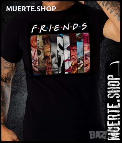 Черна тениска с щампа HORROR FRIENDS