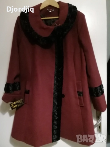 Дамско палто цвят бордо  ХЛ, снимка 2 - Палта, манта - 52307514