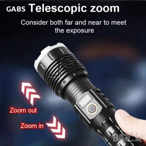 Мощен LED фенер JMK голям,USB зареждане с дисплей за заряда на батерията, снимка 6 - Екипировка - 49252101