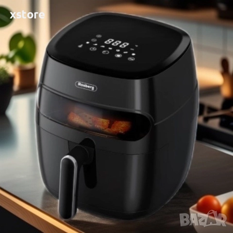 Фритюрник AirFryer , 1350W, 5.2л., LED дисплей, Горещ въздух, Таймер, до 200°C, Черен, снимка 4 - Фритюрници - 52712110
