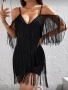 Черна къса рокля с ресни, снимка 1