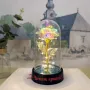 Роза с послание Честит Празник! в стъклен купол със LED светлини, снимка 3