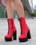 Боти на ток - червен велур с черно ходило, снимка 1