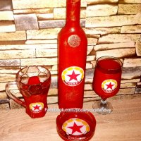 Подарък за фен на ЦСКА- ръчно изработена бутилка с логото, снимка 10 - Фен артикули - 38417111