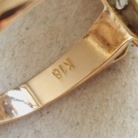 Стар златен пръстен с диаманти и изумруд злато 18к, снимка 5 - Пръстени - 42519597