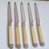 Стари сребърни ножове с кокалени дръжки, снимка 2 - Антикварни и старинни предмети - 41230136