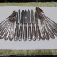 Сребърен(800) проба комплект за хранене за шест човека/лъжици вилици ножове/, снимка 1 - Прибори за хранене, готвене и сервиране - 38656352