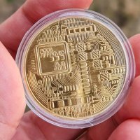 Позлатена Bitcoin монета, снимка 2 - Нумизматика и бонистика - 38964432