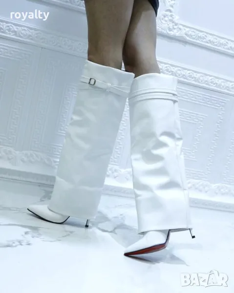 Ботуши на ток - бяла кожа, снимка 1