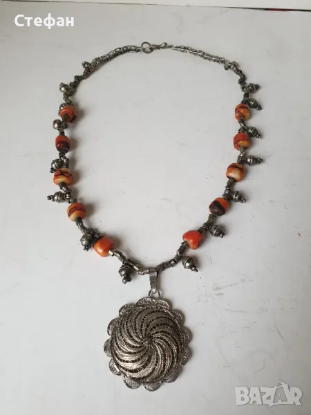 Сребърен накит с естествен корал, снимка 1